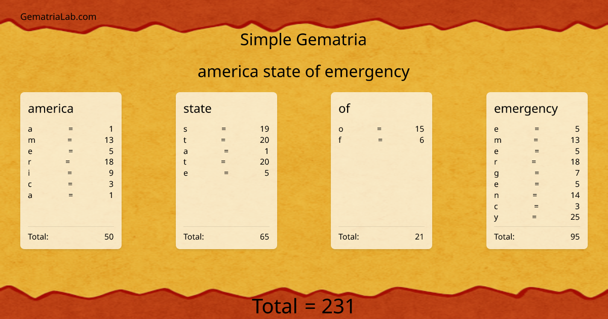 america state of emergency in simple Gematria